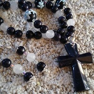 Handmade Gemstone Necklace Blue Cross
